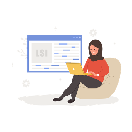 Arabian female with laptop and Web analysis  Illustration