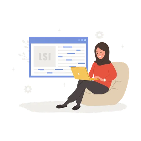 Arabian female with laptop and Web analysis  Illustration