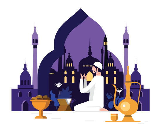 Arabian man doing Namaz before eating  Illustration