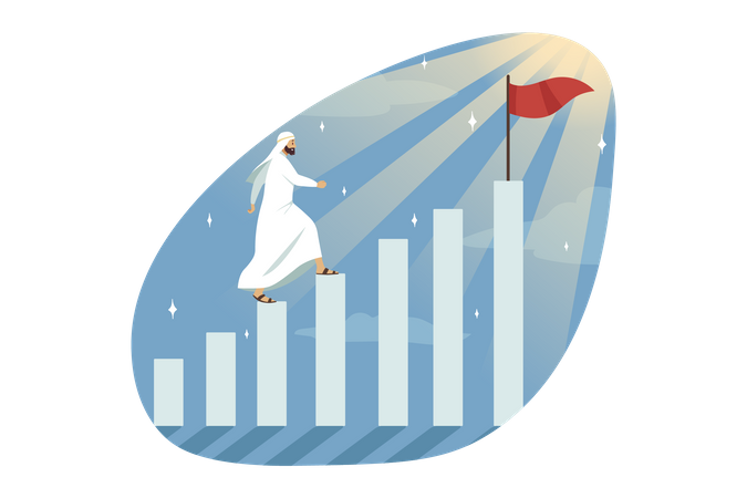 Arabian man walking on growth graph  Illustration