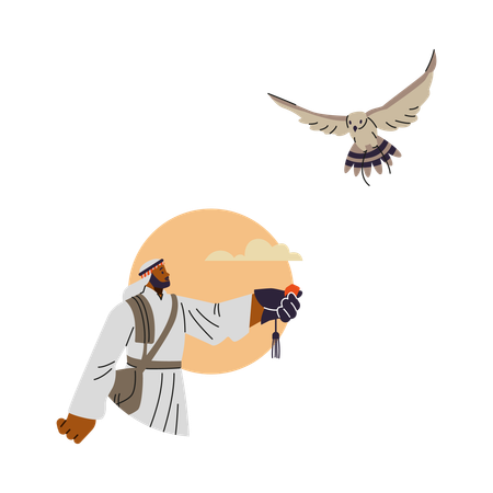Arabian Man with bird under sun  Illustration