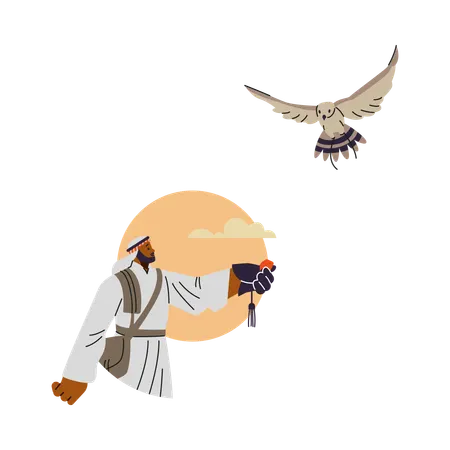 Arabian Man with bird under sun  Illustration