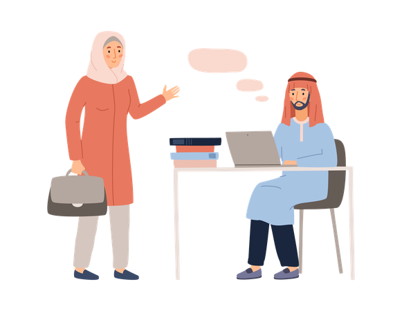 Arabian Muslim business people meeting scene  Illustration