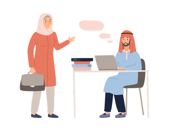 Arabian Muslim business people meeting scene  Illustration