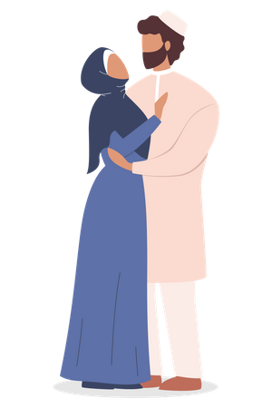 Arabian woman and man hugging Illustration
