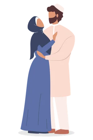 Arabian woman and man hugging  Illustration