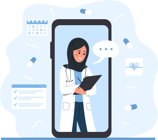 Arabian woman doctor on smartphone Illustration