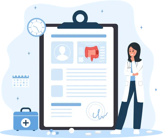 Arabian woman in lab coat analysis intestine  Illustration