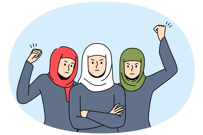 Arabian women in hijabs at protest  Illustration