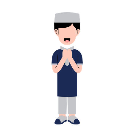 Arabic Boy With Eid Greeting Gesture  Illustration