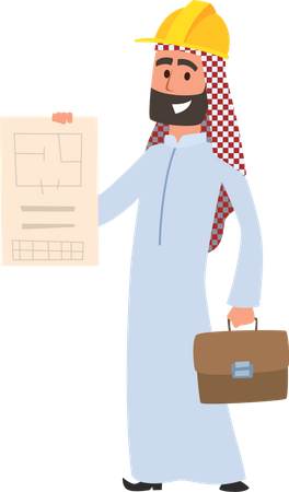 Arabic builder showing building plan  Illustration