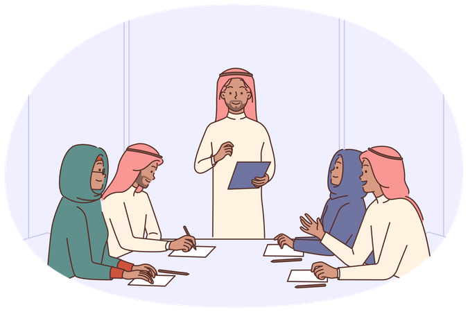 Arabic business people talking on meeting in office  Illustration