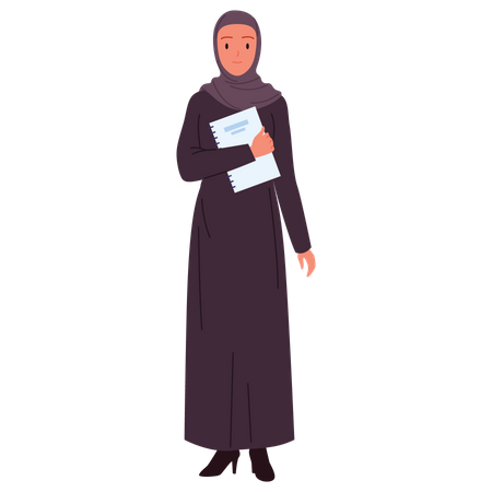 Arabic Business Woman holding report  Illustration