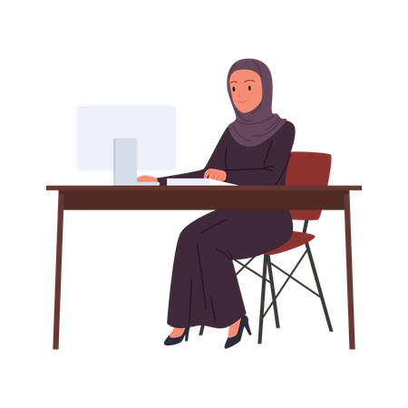 Arabic Business Woman working on computer  일러스트레이션
