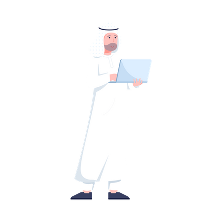 Arabic businessman using laptop  Illustration