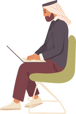 Arabic businessman with laptop internet holding online conference  Illustration