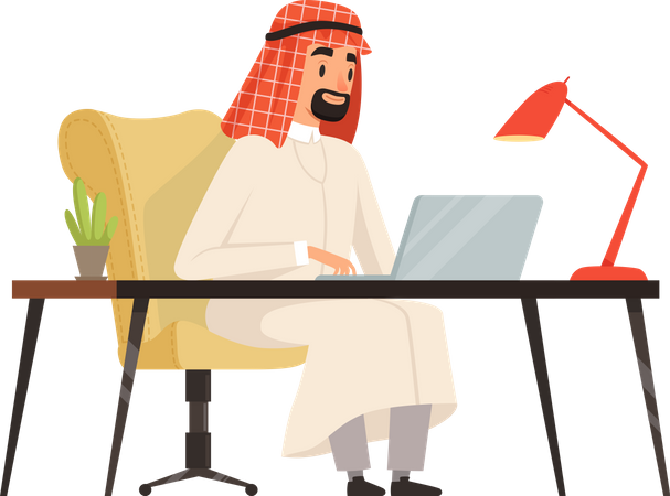 Arabic businessman working in office Illustration