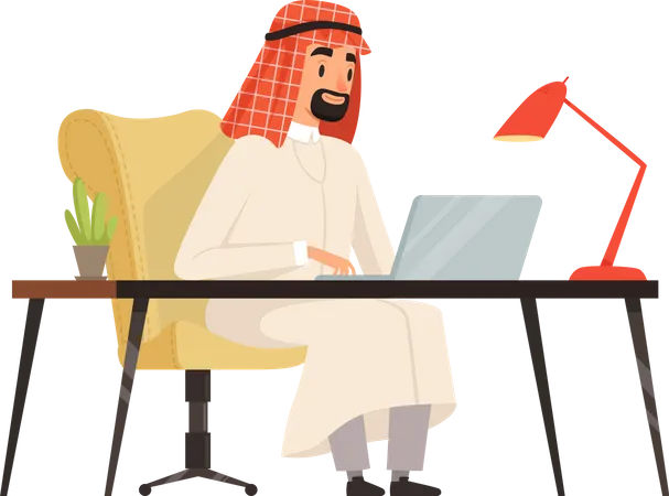 Arabic businessman working in office  Illustration