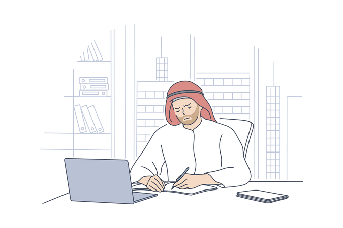 Arabic businessman working in office  Illustration