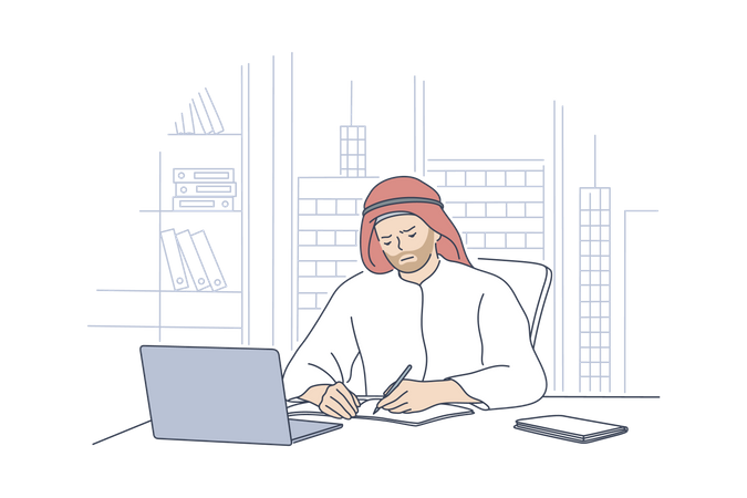 Arabic businessman working in office  Illustration