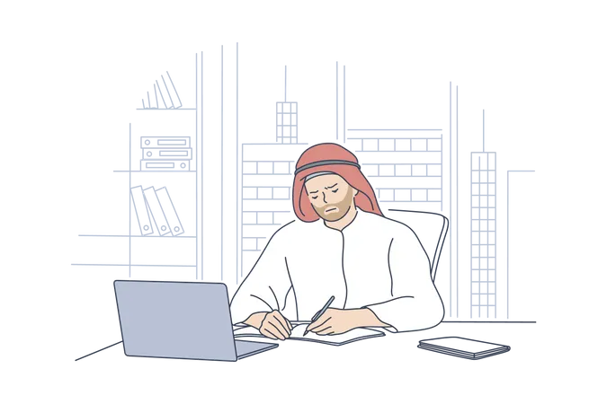 Arabic businessman working in office  Illustration