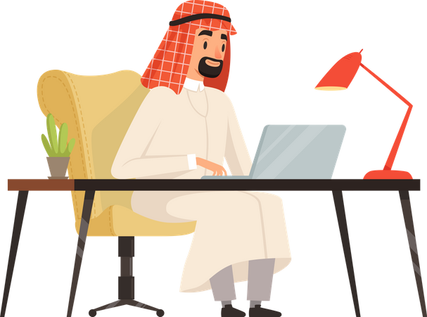 Arabic businessman working in office  Illustration