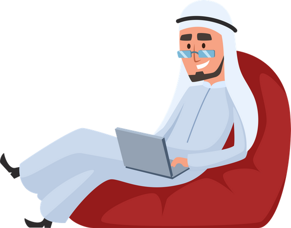 Arabic Businessman working on laptop Illustration