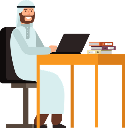 Arabic businessman working on laptop  Illustration