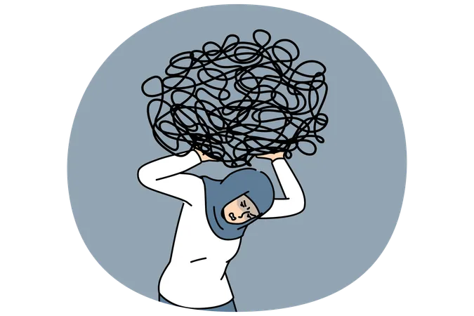 Arabic businesswoman carry heavy messy load  Illustration