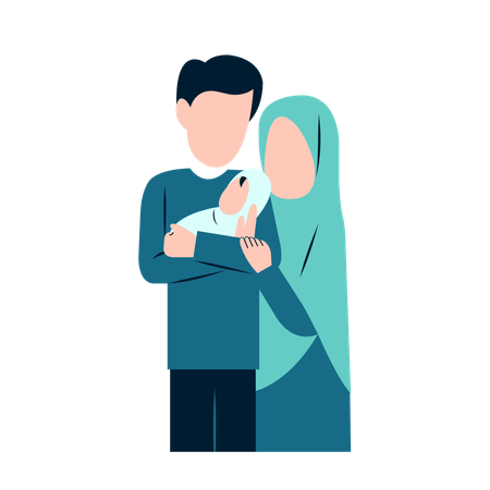 Arabic Couple holding Baby  イラスト