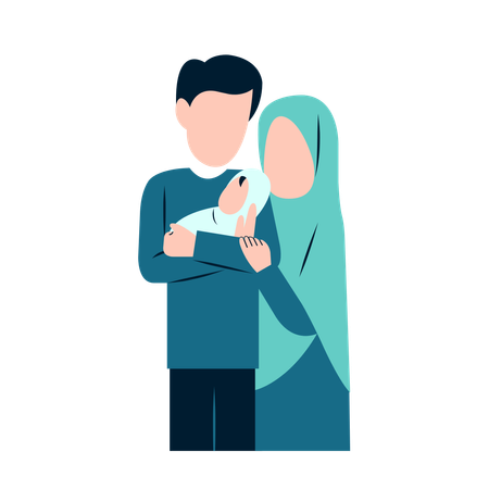 Arabic Couple holding Baby  Illustration