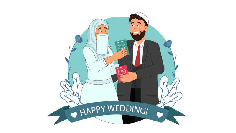 Arabic couple taking marriage vows in ceremony  Illustration