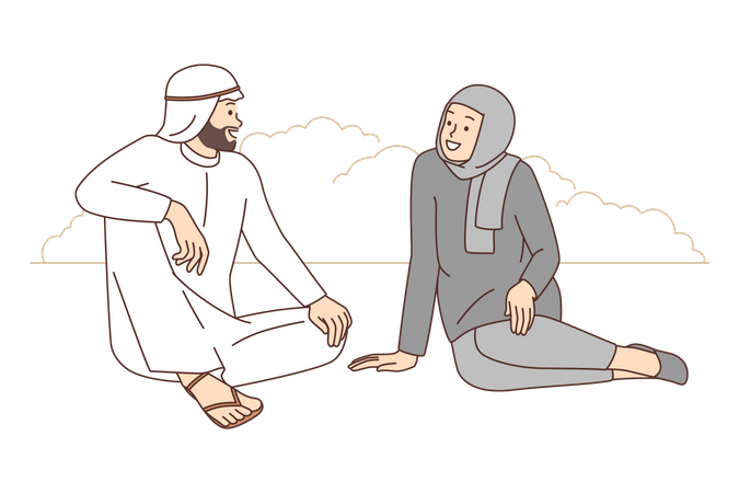 一緒に話しているアラブ人のカップル  イラスト