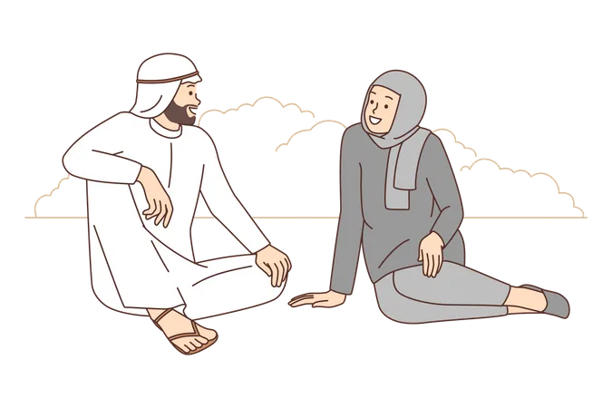 一緒に話しているアラブ人のカップル  イラスト