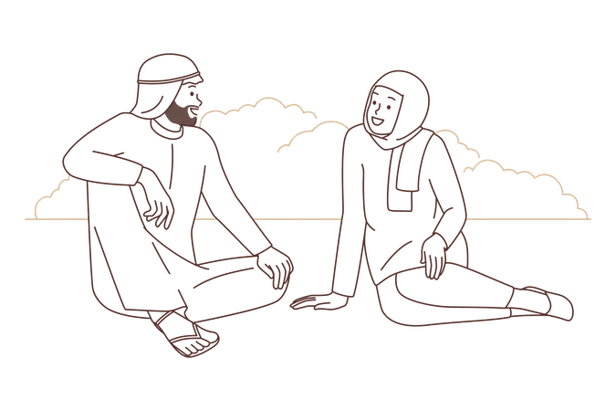 Arabic couple talking together  イラスト