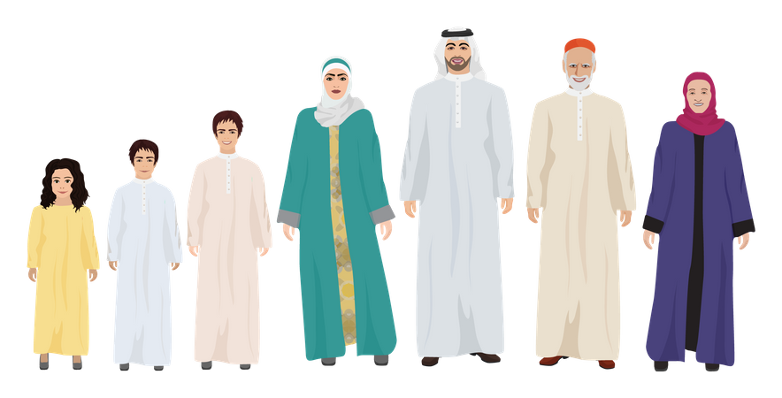 Arabic family in traditional outfit  Illustration