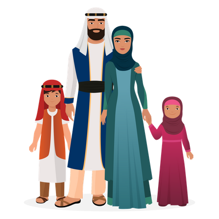 Arabic family wearing traditional outfit Illustration