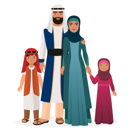 Arabic family wearing traditional outfit  Illustration