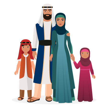 Arabic family wearing traditional outfit  イラスト