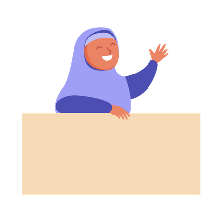 Arabic girl behind blank notice board  Illustration