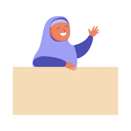 Arabic girl behind blank notice board  Illustration