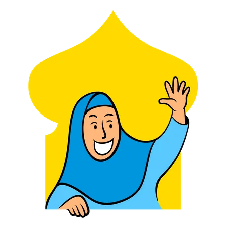 Cartoon Character Collection Set Of Female Moslem Peeping In The Mosque Window Illustration