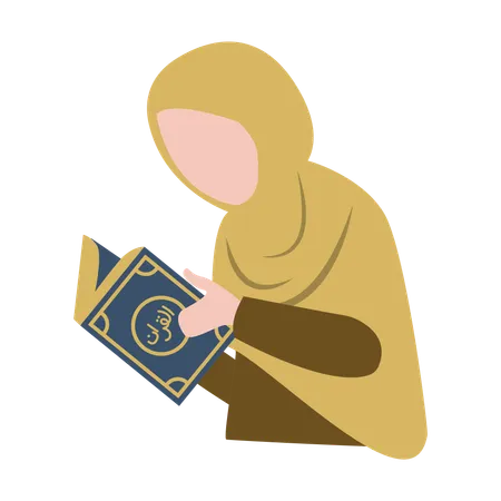 Arabic girl is reading quran  Illustration