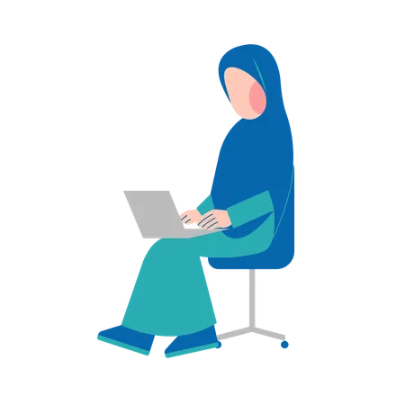 Hijab Woman Working On Chair Illustration