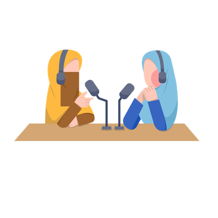 Arabic Girls Recording Podcast  Illustration