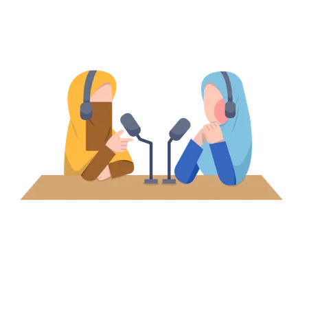 Arabic Girls Recording Podcast  Illustration