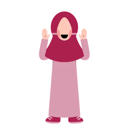 Hijab Kid Waving Hand イラスト