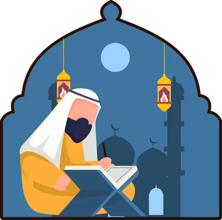 Arabic man reading quran Illustration