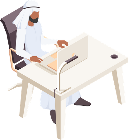 Arabic man working in office  Illustration