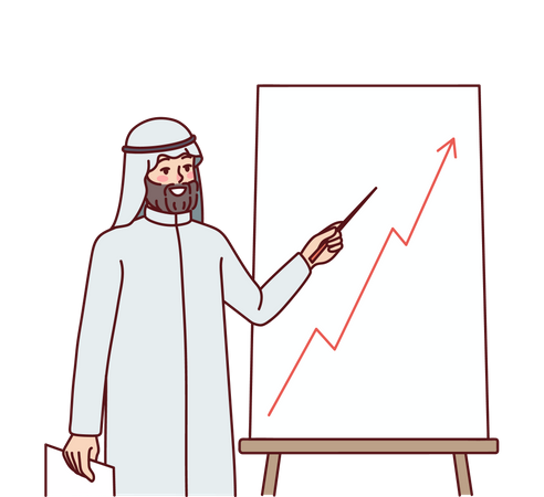 Arabic man working on business growth  Illustration